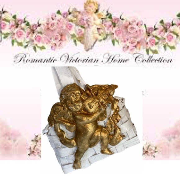 Romantic Angel Cherub Basket Victorian Gold Angels White Handcrafted Basket - Picture 14 of 14